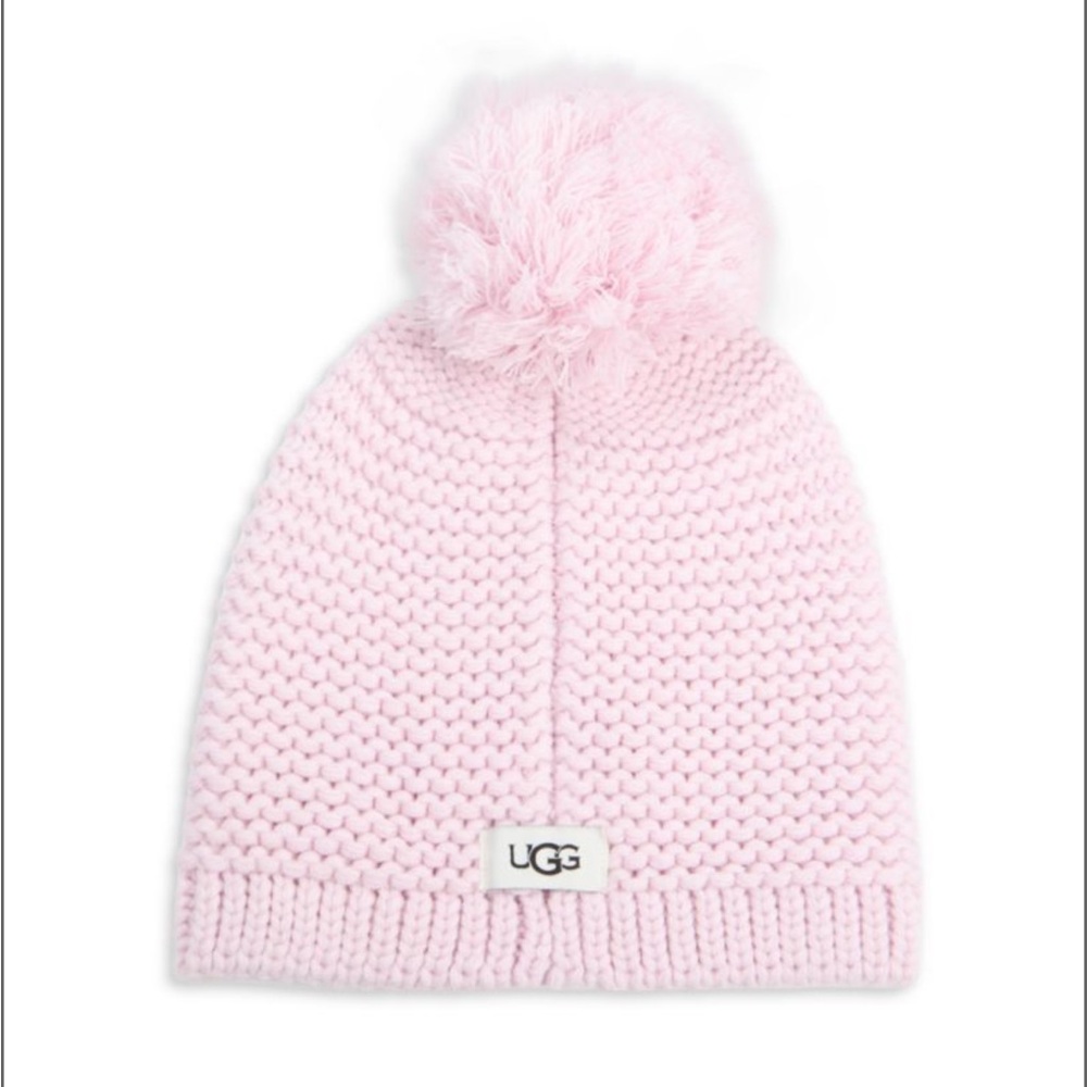 UGG Knit Wool Blend Pom Beanie in Pale Pink